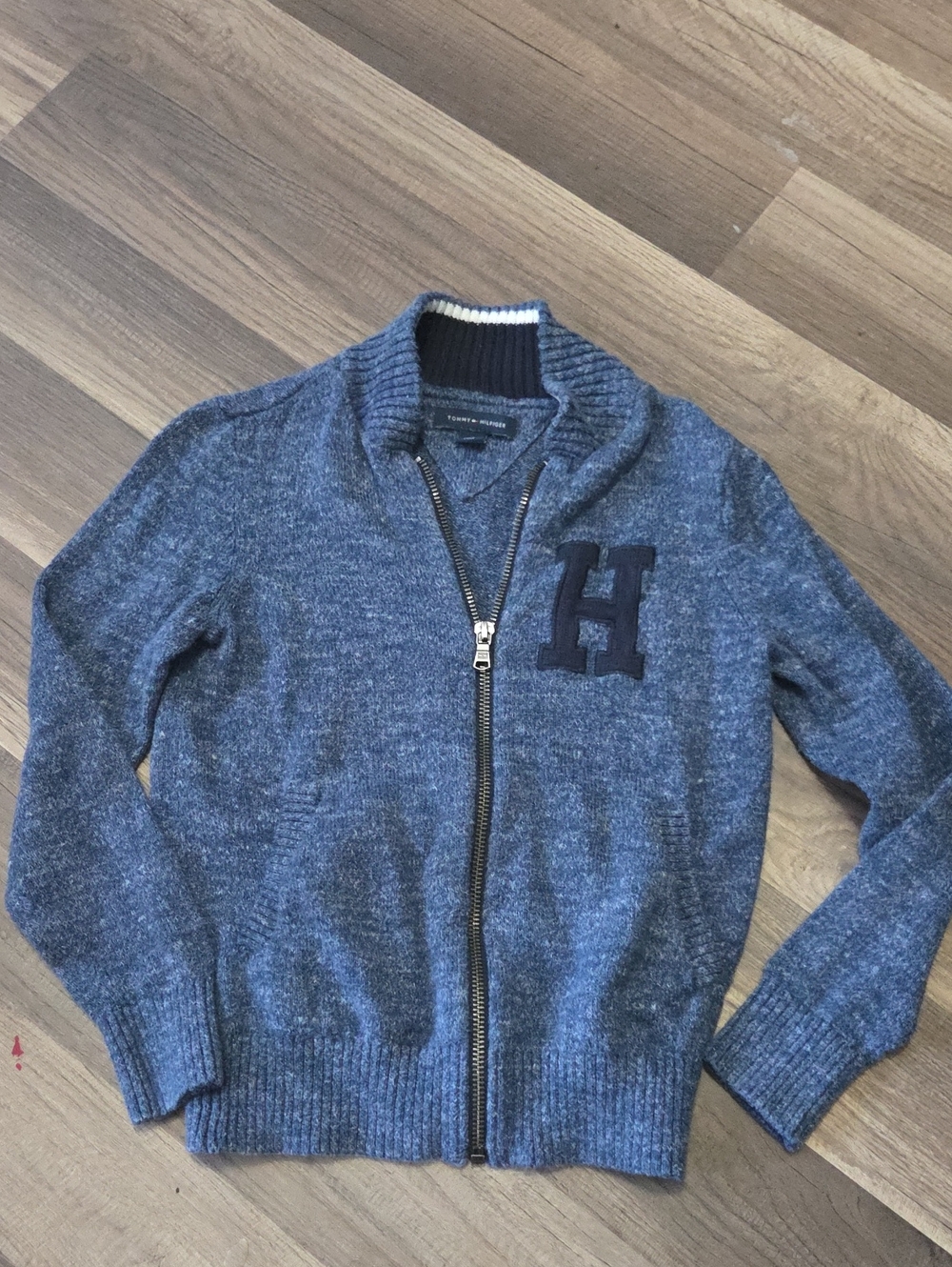 Tommy Hilfiger Navy Zip-Up Shawl Collar Sweater Size 6/7
